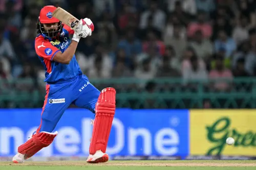 Delhi Capitals' KL Rahul plays a shot during the Indian Premier League (IPL) Twenty20 cricket match between Lucknow Super Giants and Delhi Capitals at the Ekana Cricket Stadium in Lucknow on April 22, 2025. | Photo:  AFP