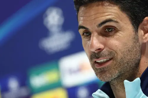 Arsenal's Spanish manager Mikel Arteta speaks during a press conference at the Emirates Stadium in London, on April 28, 2025, on the eve of their UEFA Champions League semi-final first leg football match against Paris Saint-Germain (PSG). | Photo: AFP