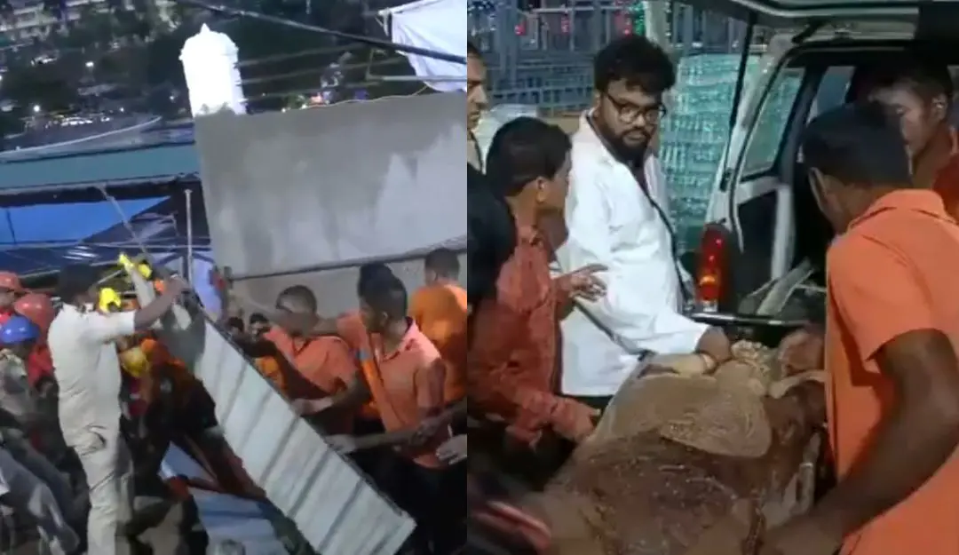 A 20-foot-long stretch collapsed during the Chandanotsavam festival at the Sri Varahalakshmi Narasimha Swamy temple in Visakhapatnam