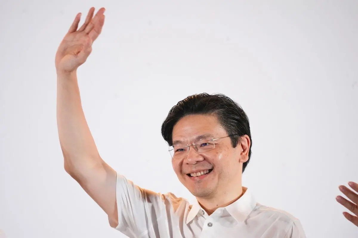 Lawrence Wong of People's Action Party (PAP) thanks his supporters and voters at an assembly area for supporters, on the day of the general election in Singapore, Saturday, May 3, 2025.