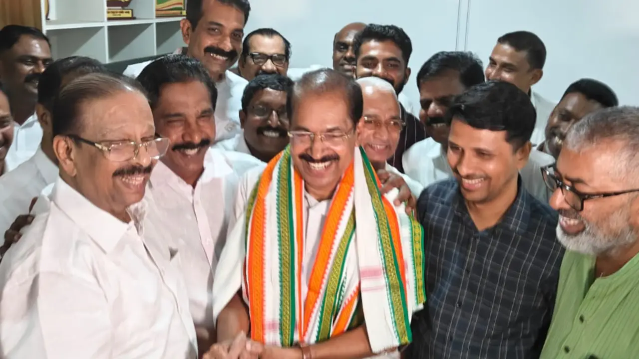 K Sudhakaran and other party members congratulate newly elected KPCC president Sunny Joseph MLA | Photo: MBI