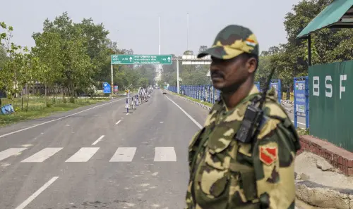 A Border Security Force jawan stands guard at the Integrated Check Post near the Attari-Wagah border amid rise in tension between India and Pakistan, in Amritsar district, Punjab, Friday, May 9, 2025. | Photo: PTI