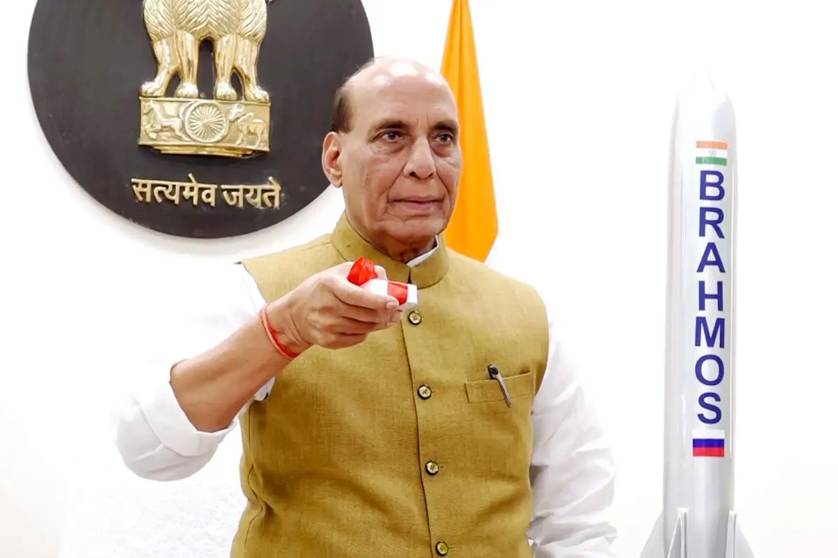 Defence Minister Rajnath Singh virtually attends the inauguration of BrahMos Aerospace Integration and Testing Facility, in New Delhi (Photo: PTI)