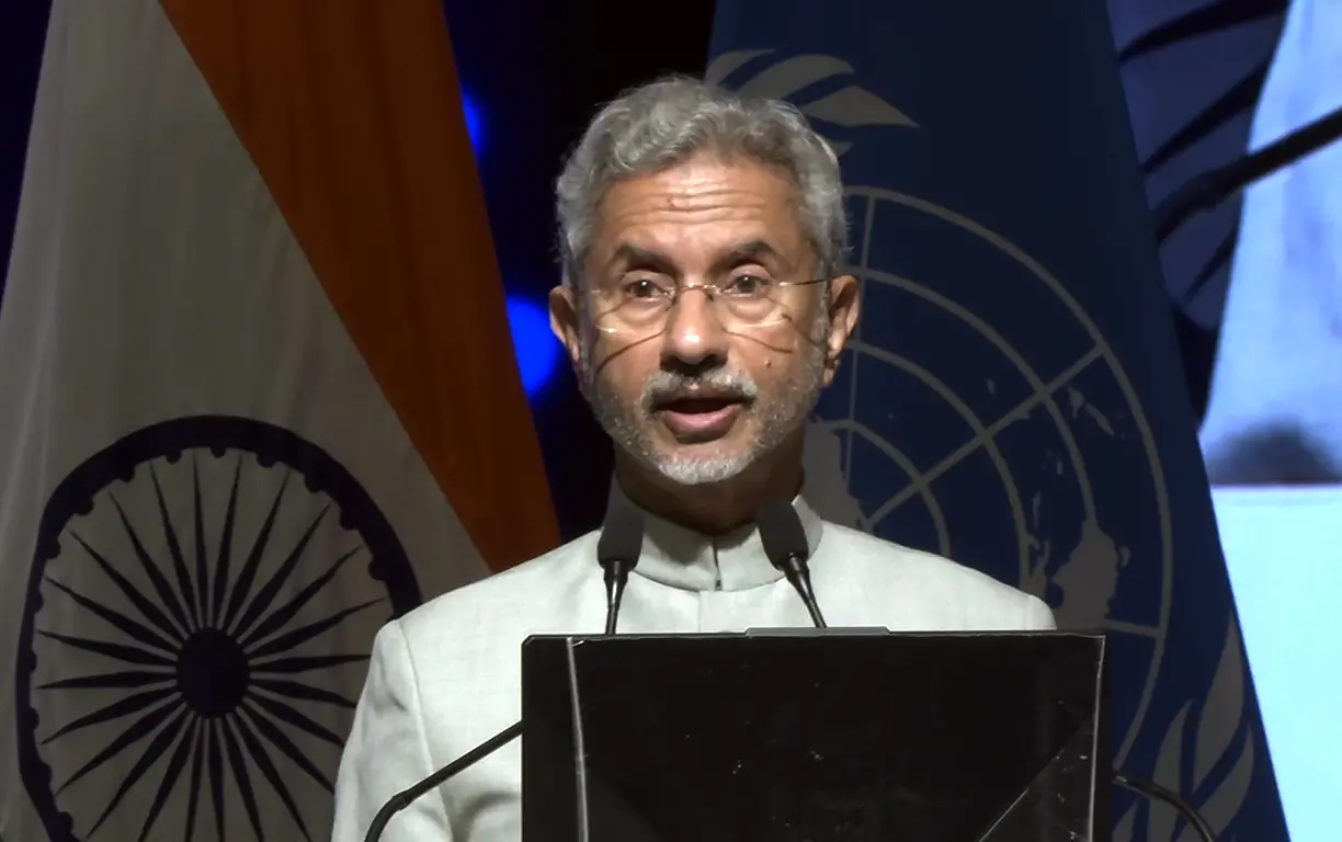 External Affairs Minister Dr S Jaishankar delivers the keynote address at the plenary session of United Nations Security Council special meeting. Photo: ANI