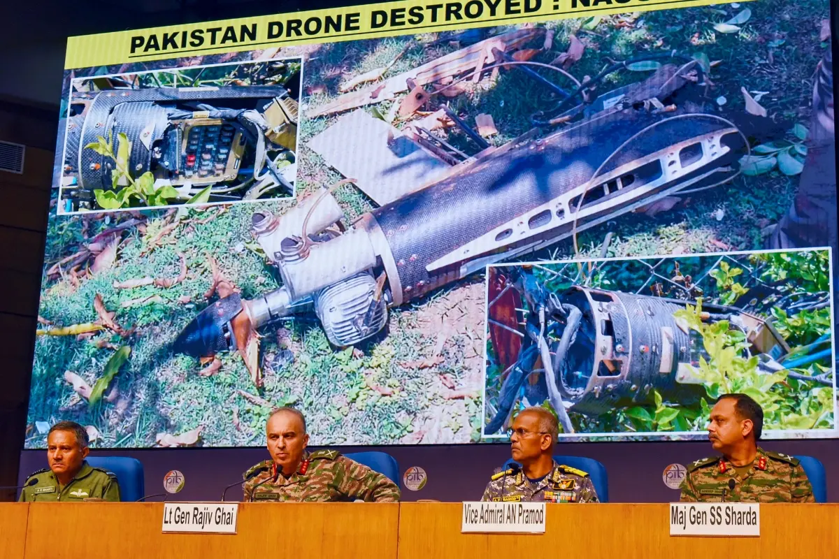 Director General of Military Operations (DGMO) Lt General Rajiv Ghai with Air Marshal AK Bharti, Vice Admiral AN Pramod and Major General SS Sharda during a press conference on 'Operation Sindoor'. | Photo: PIB