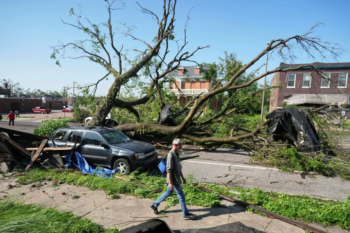 A large tree blocking a road after a severe storm moved through (Photo: AP)