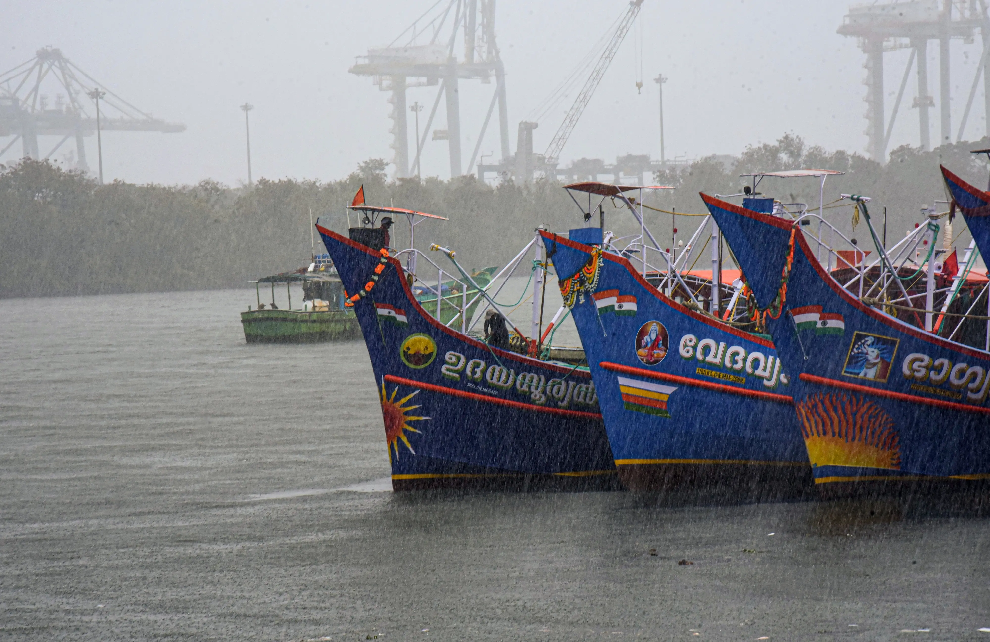 Boats anchored amid a heavy rainfall in Kochi | PTI