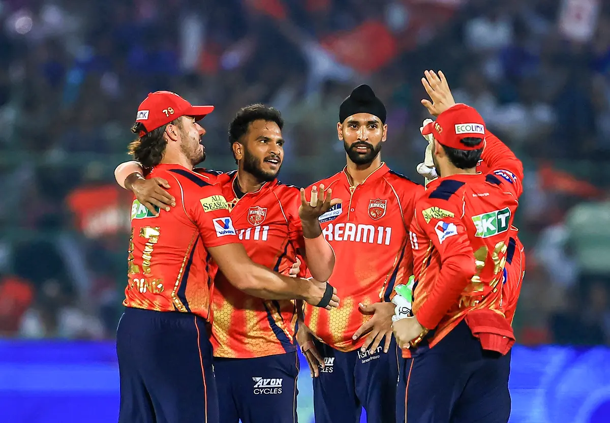 Punjab Kings' players celebrate the wicket of Mumbai Indians' Tilak Varma during the Indian Premier League (IPL) 2025 cricket match between Mumbai Indians and Punjab Kings | Photo: PTI