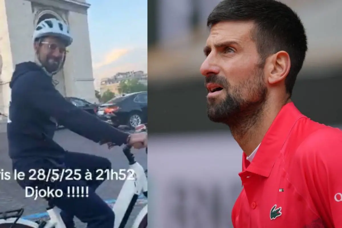 From (L) Djokovic cycling in Paris (screengrab)/the tennis player on court | Photo: Agencies/X