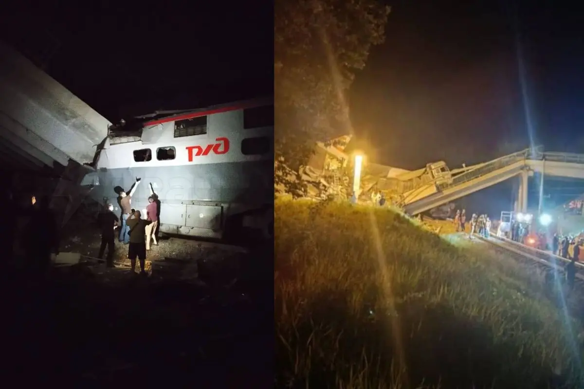 Train derails after bridge collapse in Russia