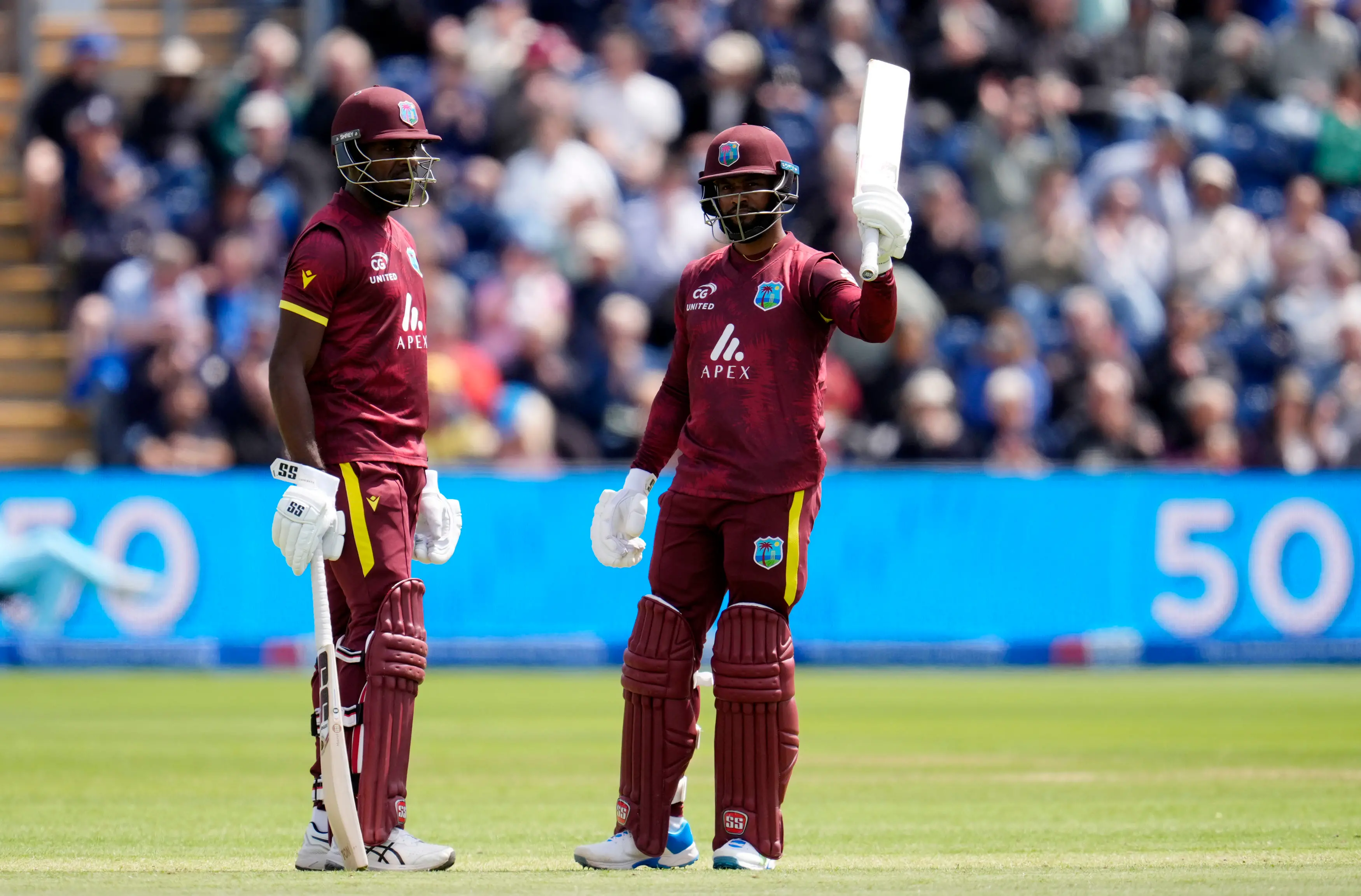Shai Hope walks back to the pavilion after losing his wicket for 25 runs during the first ODI cricket match between England and the West Indies at Edgbaston cricket ground. Photo: AFP