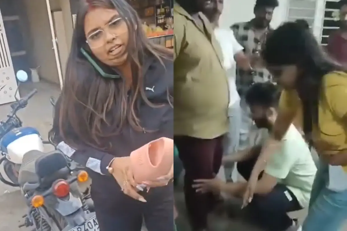 Bengaluru woman hits auto driver with slippers | Photo: X