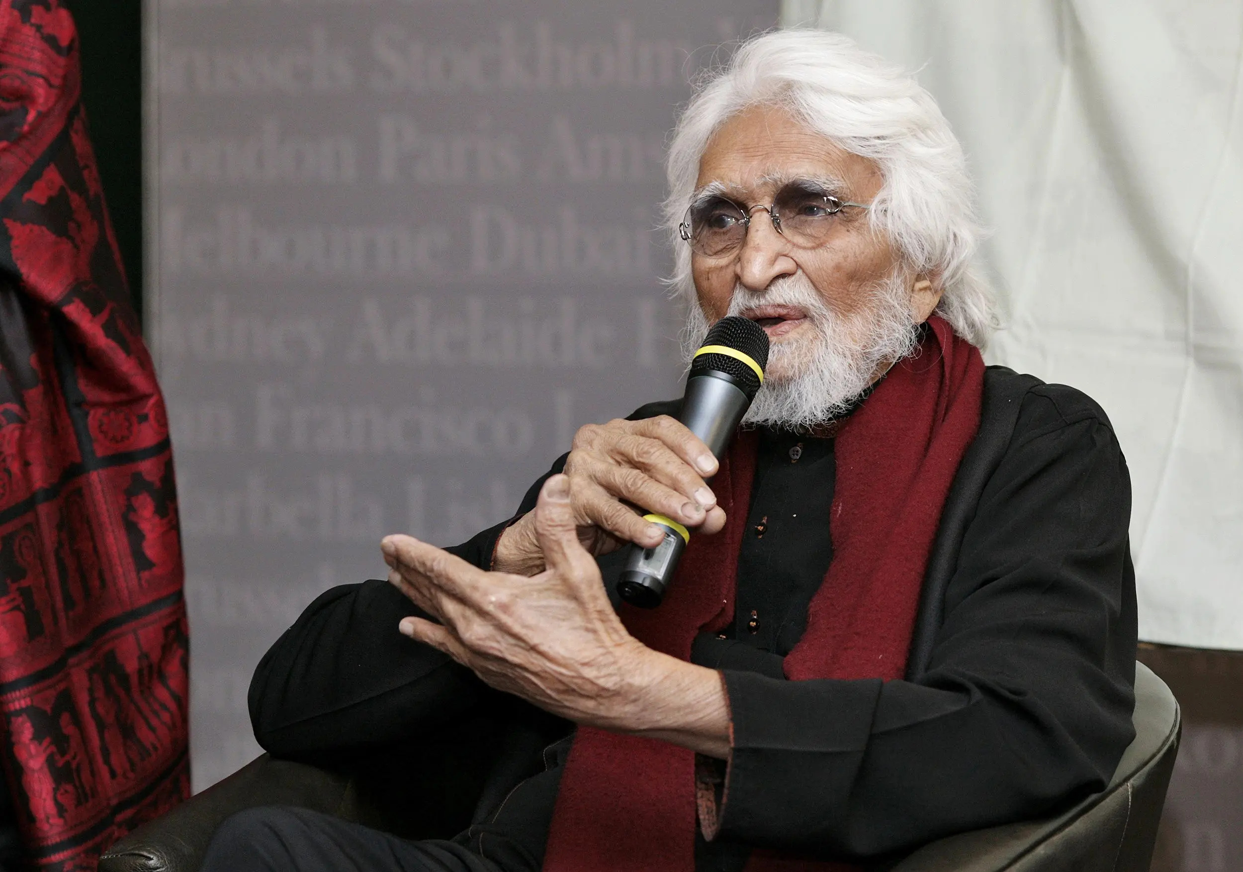 92-year-old modern artist MF Husain on June 7, 2007 speaking in London. Photo: AFP