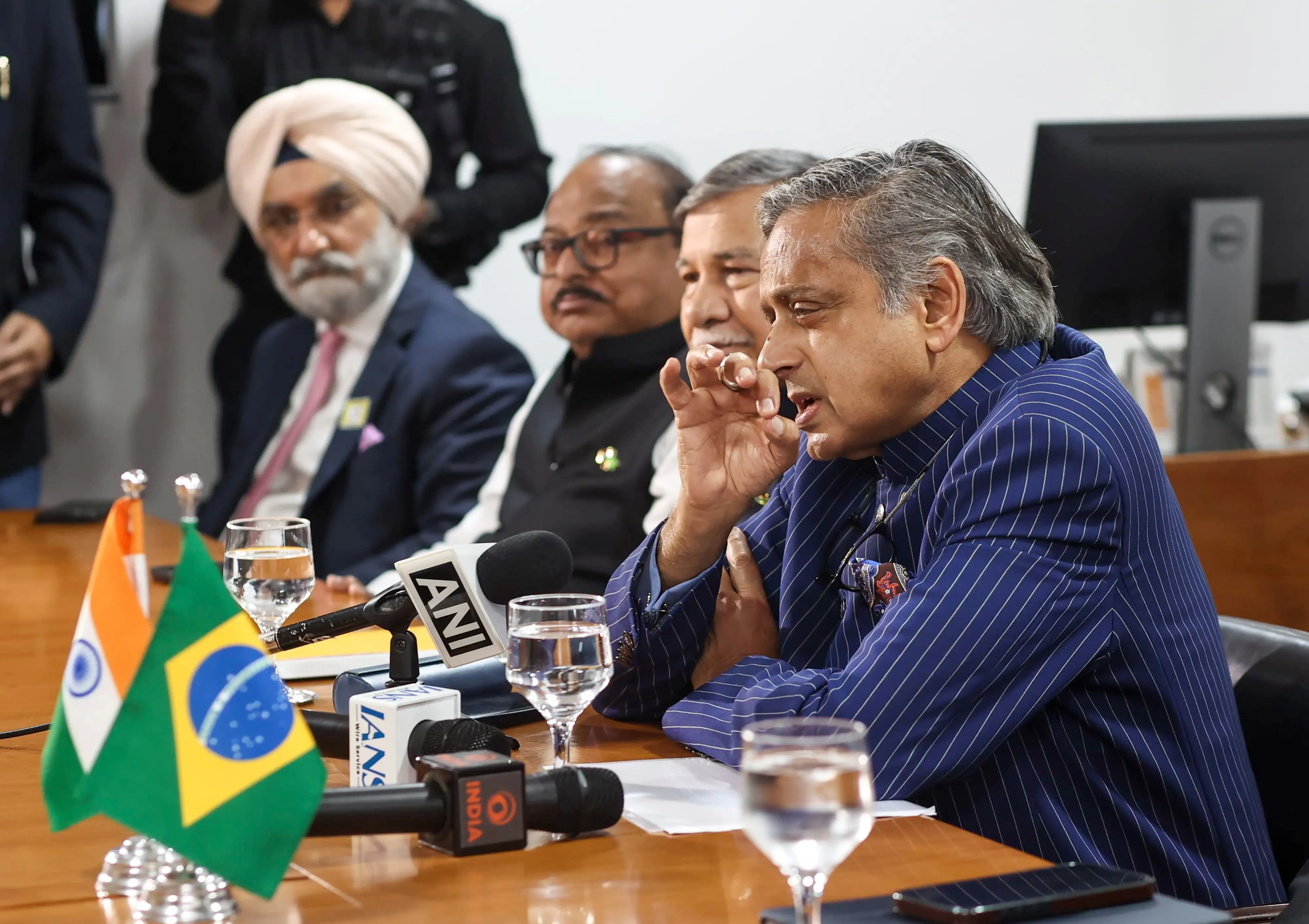 A multi-party delegation of India, led by Congress MP Shashi Tharoor, during a meeting with Ambassador Celso Amorim, Head Adviser to the President of Brazil, in Brazil. | Photo: PTI