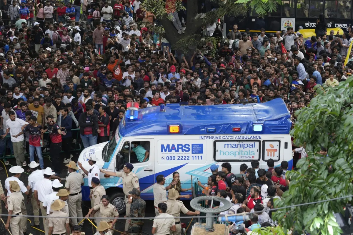 An ambulance arrives at the M Chinnaswamy Stadium | Photo: AP