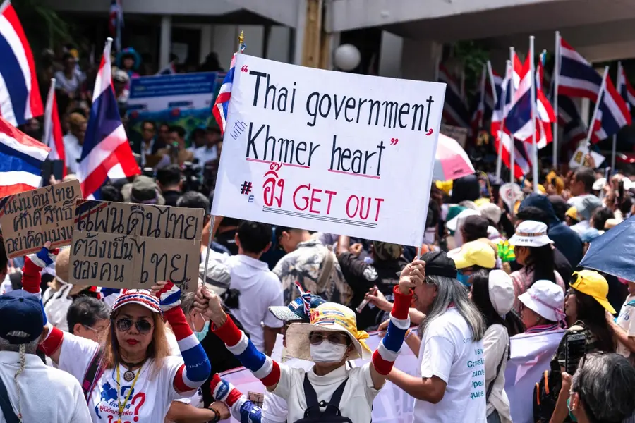 Thai protesters rally against the government's handling of a border dispute with Cambodia in Bangkok