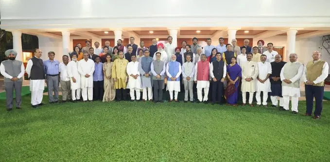 PM Narendra Modi with members of the various delegations who represented India in different countries