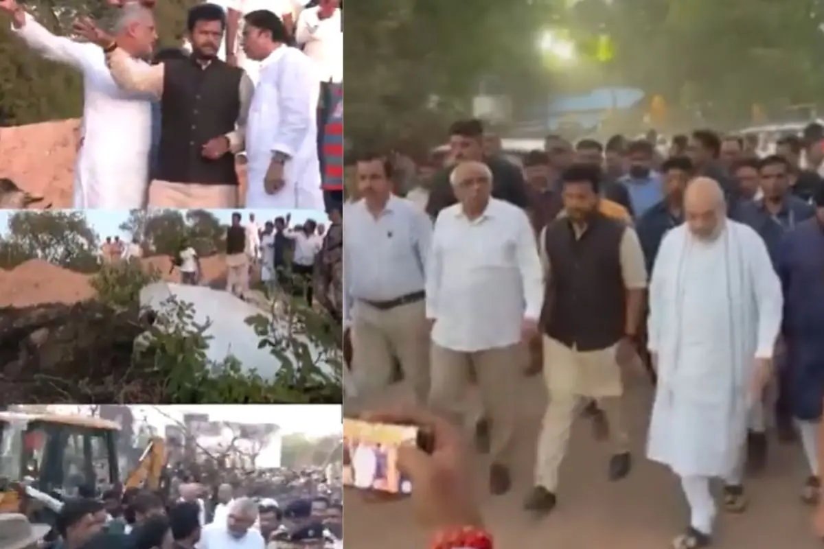 Minister Ram Mohan Naidu inspecting the crash site (Screengrab: X)