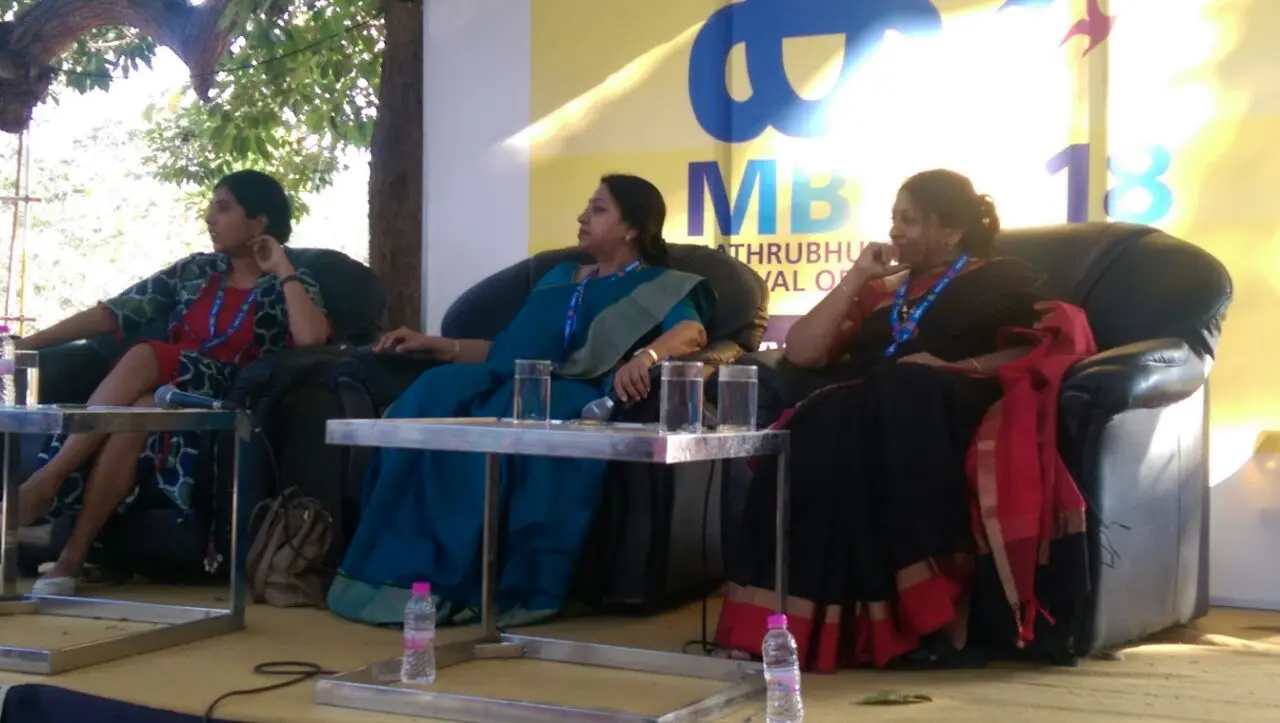 From left: Blogger and writer Meenakshi Reddy Madhavan,  noted Bengali novelist Paramita Satpathy Tripathy and Malayalam writer K R Meera.