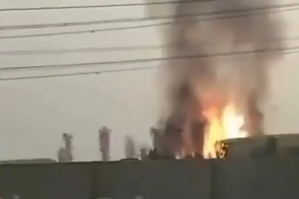A screengrab of video showing fire at the gas field in Iran
