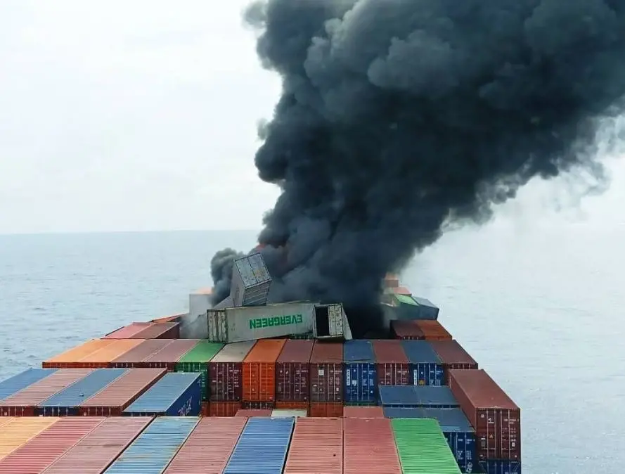 Wan Hai 503 on fire | Photo: Coast Guard