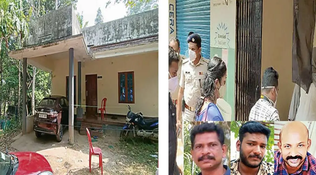1. അജികുമാറിന്റെ വീട്, 2. ബിനുരാജിന്റെ ജിംനേഷ്യത്തില്‍ പോലീസ് പരിശോധന നടത്തുന്നു. ഇന്‍സെറ്റില്‍ മരിച്ച അജികുമാര്‍, അജിത്ത്, ബിനുരാജ്