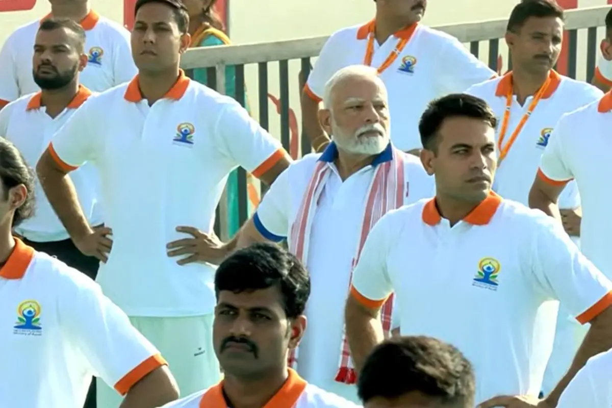Prime Minister Narendra Modi takes part in a yoga session during 11th International Day of Yoga celebrations (Photo: PTI)