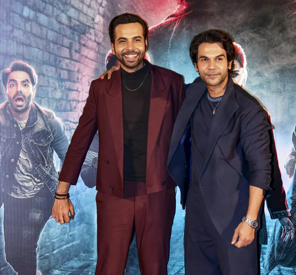 Bollywood actors Rajkumar Rao and Abhishek Banerjee during the trailer launch of 'Stree 2' | PTI