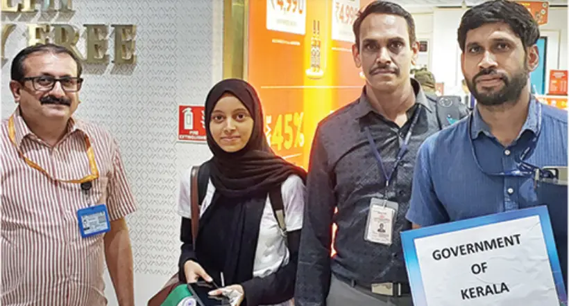 Fadila Kachakaran, who was part of the group that arrived at the Delhi airport, with Kerala House officials