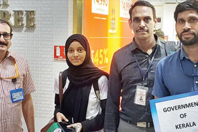 Fadila Kachakaran, who was part of the group that arrived at the Delhi airport, with Kerala House officials