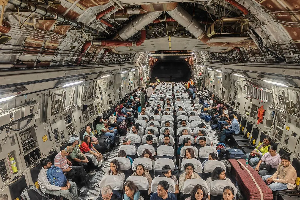 IAF C-17 aircraft commences missions from Jordan and Egypt to extricate Indian nationals and citizens of friendly countries from conflict-affected areas of Jordan and Egypt under Operation Sindhu, on Tuesday.