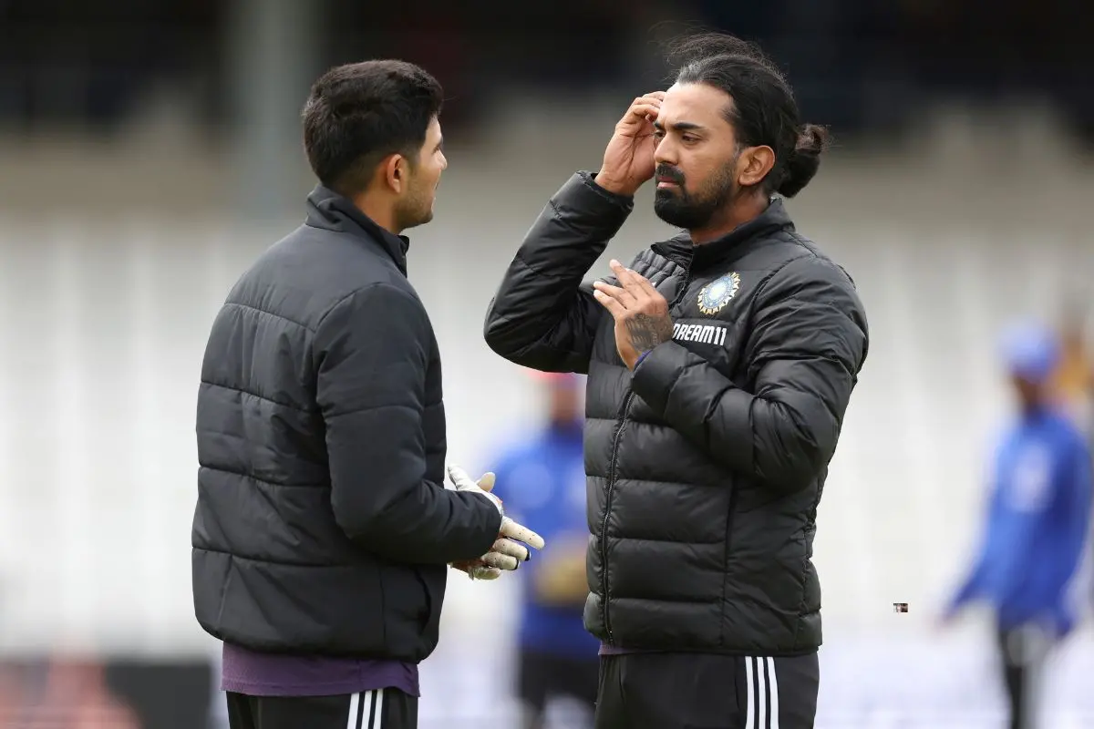 India's captain Shubman Gill, left, speaks to teammate KL Rahul before the start of play on day five of the first cricket test match between England and India at Headingley in Leeds, England. | Photo: AP/PTI