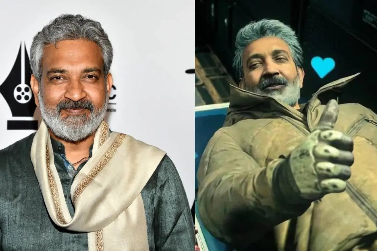 SS Rajamouli and a scene from 'Death Stranding 2: On the Beach' game | Photo: AFP, Screengrab