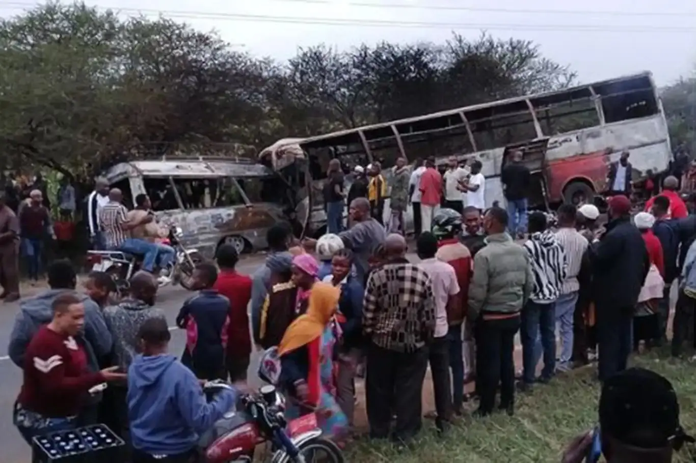 The vehicles involved in the accident in Tanzania