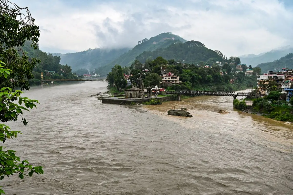 Swollen Beas river following heavy rainfall, in Mandi, Himachal Pradesh, Monday, June 30, 2025 (Photo: PTI)