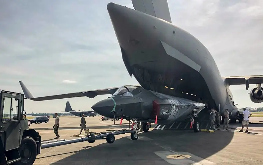 A file photo of F-35 Jet airlifted in a C-17 Globemaster | @thinkdefence