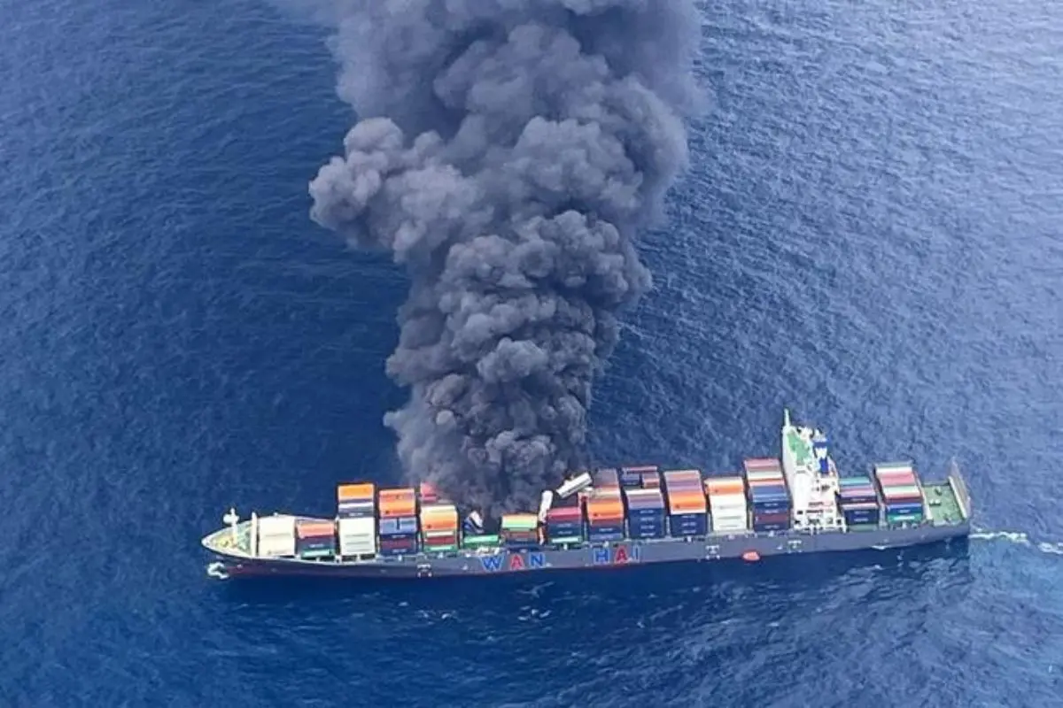 The cargo ship on fire. | Photo: Agencies
