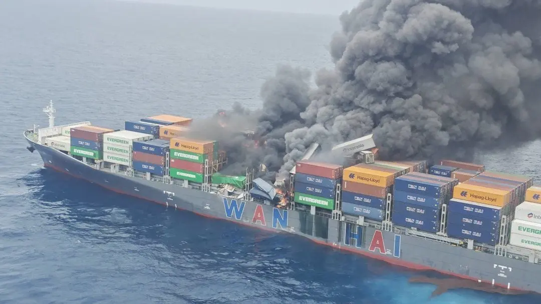 Smoke billows from the burning cargo ship | X, India Coast Guards