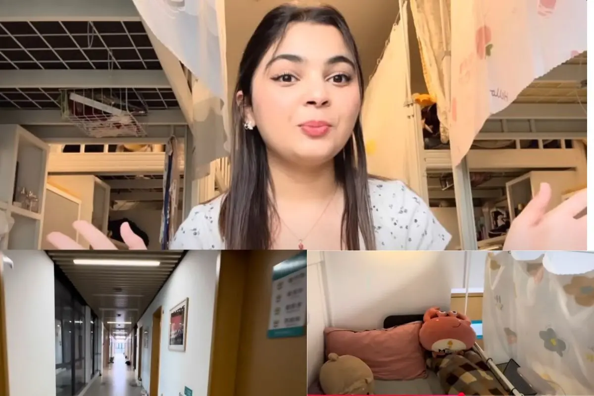 In the viral video, Saloni Choudhary showed her dorm's cleanliness, privacy, a free printing machine, and free washing machines, among others, igniting awe and envy from netizens. Photo: YouTube