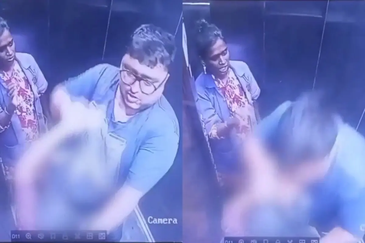 CCTV grabs show man assaulting boy inside lift | Photo: X