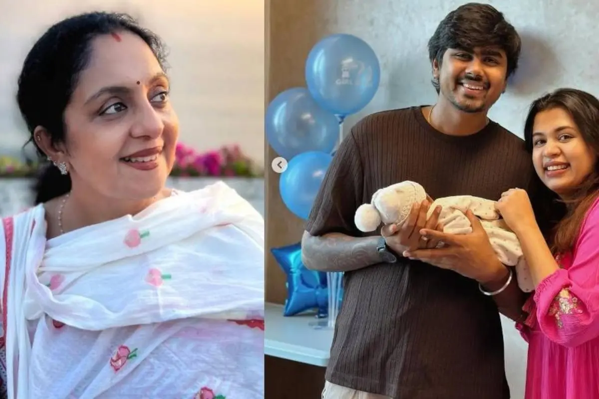 Sindhu Krishna; Diya Krishna with husband Ashwin and their baby