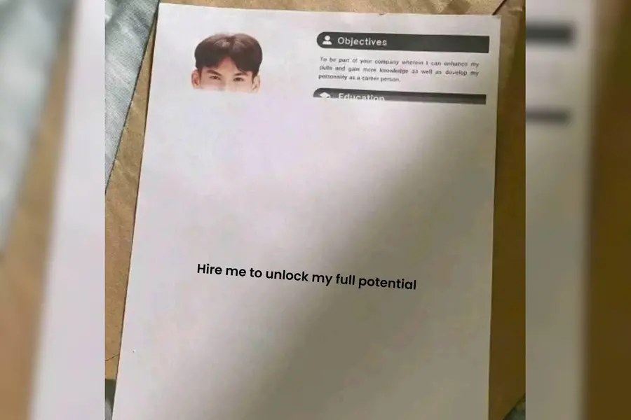 Job seeker’s half-printed CV with bold message wins internet with witty creativity