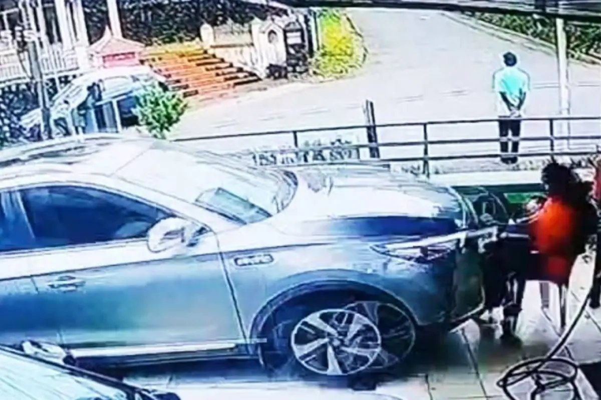 CCTV visuals of the car ramming into the mother and child (Screengrab)