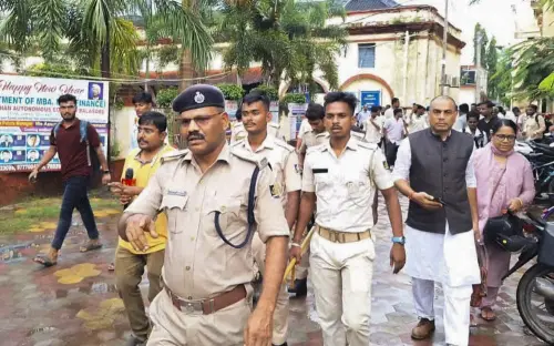 Police personnel investigate after a female student allegedly set herself on fire over sexual harassment at Fakir Mohan (Autonomous) College, in Balasore district, Odisha | Photo: PTI