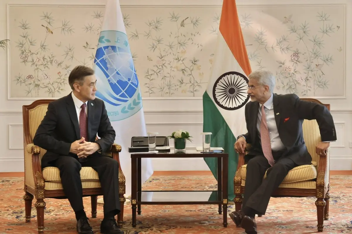 Union External Affairs Minister S Jaishankar during a meeting with the Secretary-General of the Shanghai Cooperation Organization (SCO) Nurlan Yermekbayev | Photo: @DrSJaishankar on X