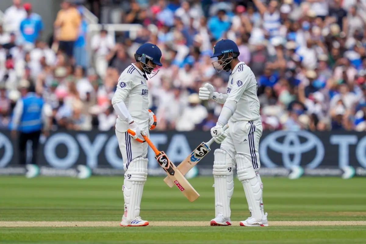 India's Jasprit Bumrah and Ravindra Jadeja interact during the fifth day of the third test cricket match between India and England, at the Lord's Cricket Ground in London. | Photo: PTI