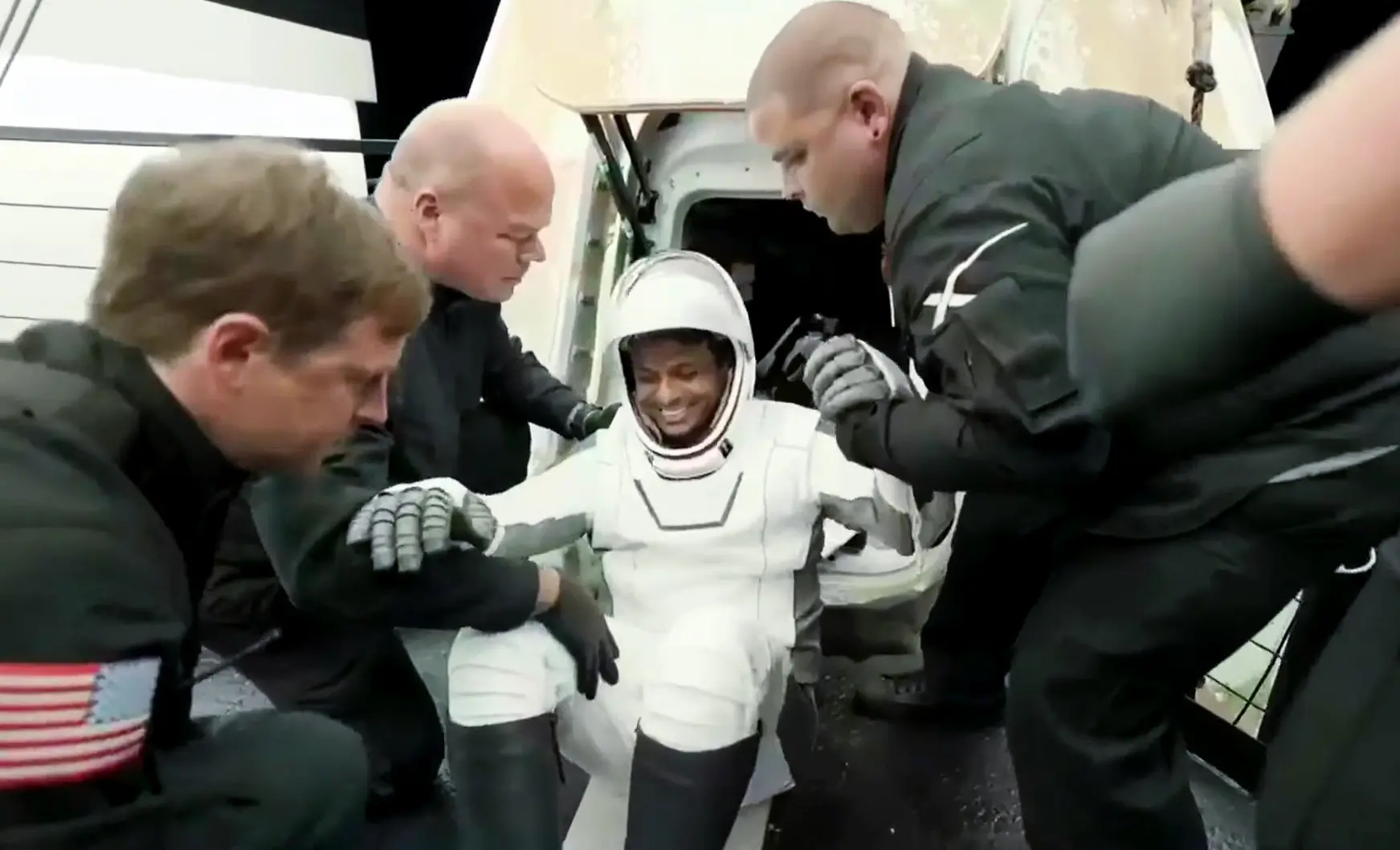 Group Captain Shubhanshu Shukla and Axiom-4 crew assisted out of the Dragon Spacecraft onto the recovery vehicle, after their return to earth from the International Space Station | ANI