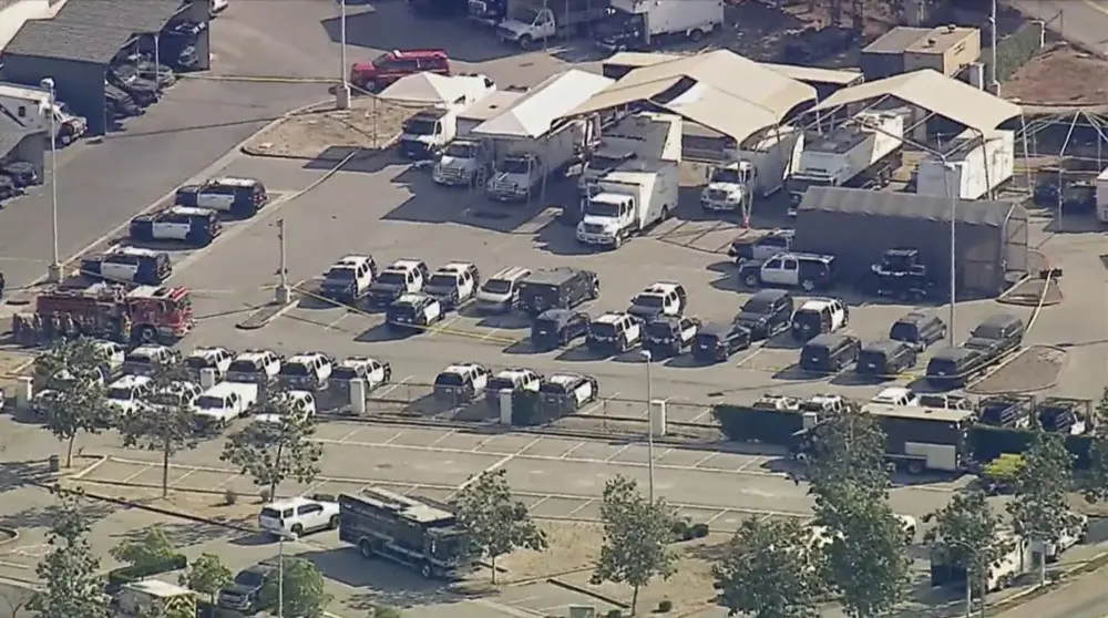 Police and emergency vehicles are in place at the scene of a blast at the Biscailuz Center Training Academy | AP