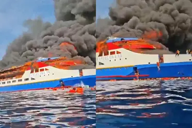 Massive blaze engulfs ferry off Indonesian coast with 280 onboard; passengers seen jumping overboard