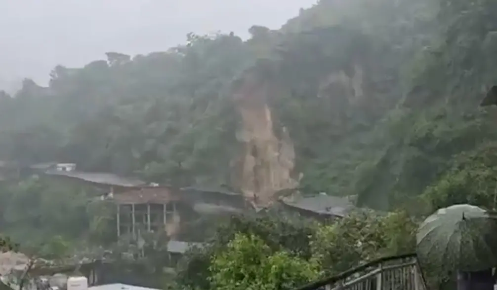A screengrab of a video showing the area affected by landslide